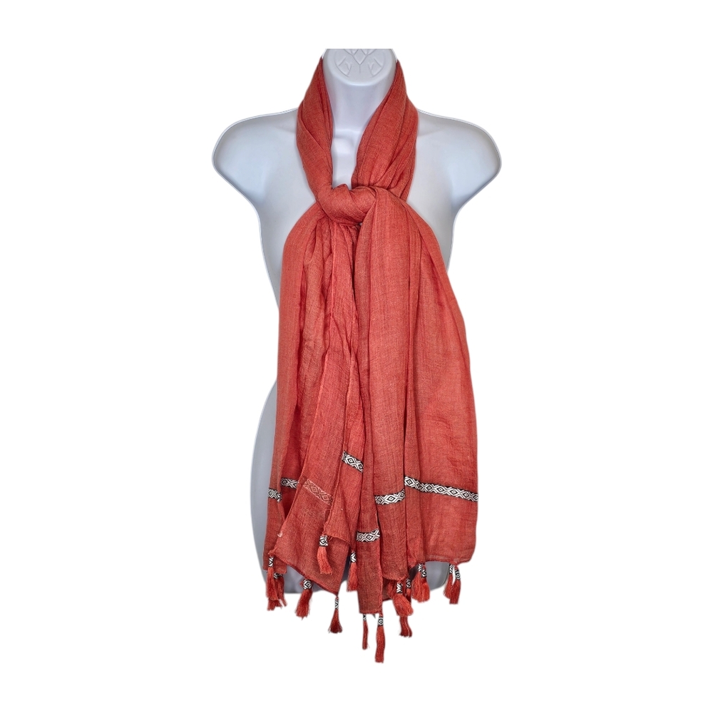 Feria Mode Aztec Trim Tassel Viscose Scarf Cover Up Shawl One Size